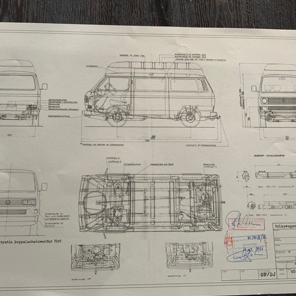 T3 high roof type 251 1984 construction drawing ART work blueprint.