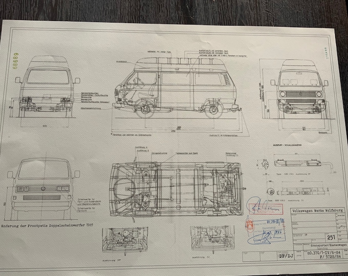 T3 high roof type 251 1984 construction drawing ART work Blueprint.