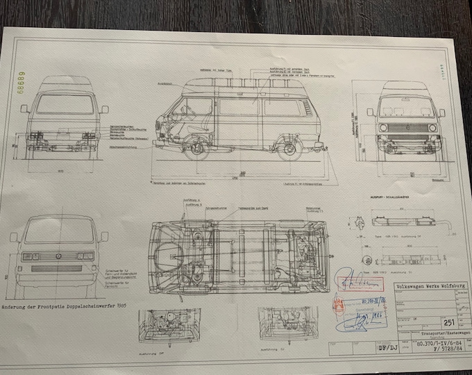 T3 high roof type 251 1984 construction drawing ART work blueprint.