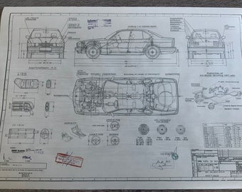 BMW E34 520i 1987 デザイン図面アートワーク - Etsy 日本