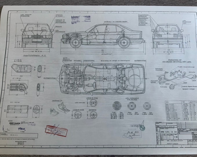 BMW E34 520i 1987 construction drawing ARTwork