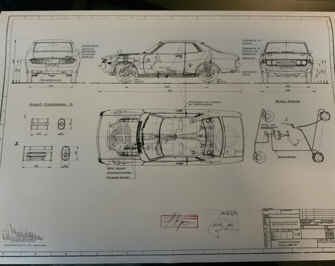 Toyota Celica 1600 ST 1973 construction drawing ART work blueprint