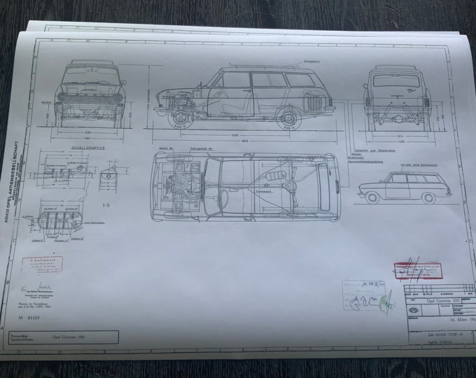 Opel Kadett A Caravan 1000 1964 construction drawing ART work blueprint