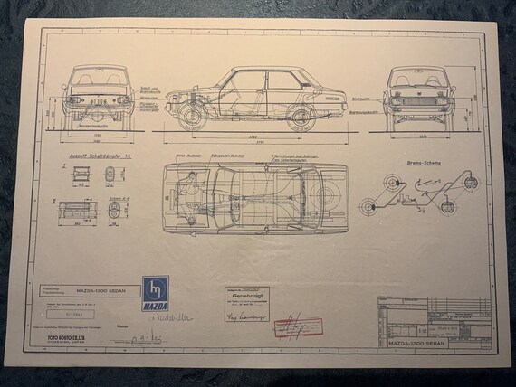 Mazda 1300 Sedan 1972 Construction Drawing ART Work Blueprint - Etsy