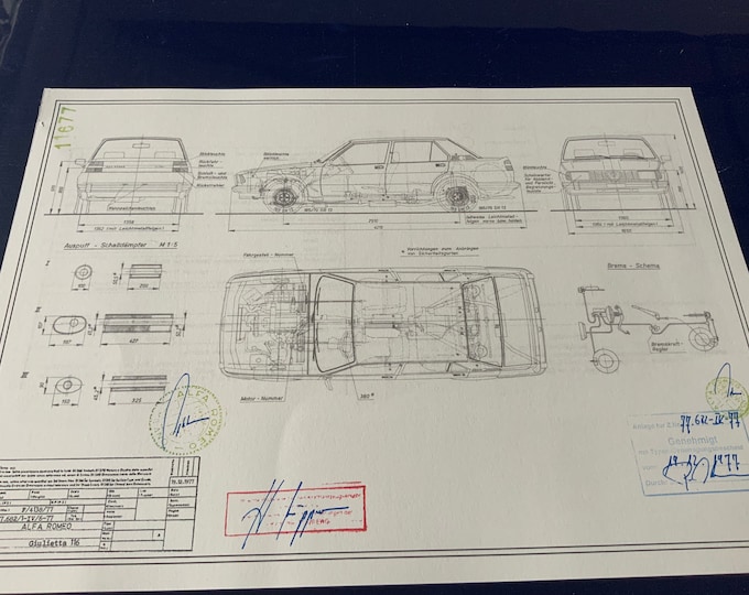 Alfa Romeo Giulietta 116 1977 construction drawing ART work