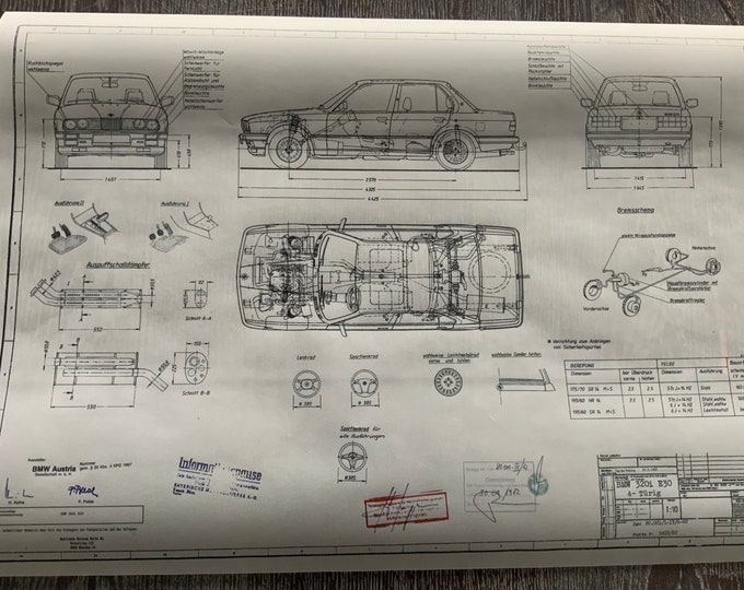 E30 BMW 320i 4 Door 1982 Construction Drawing ARTwork