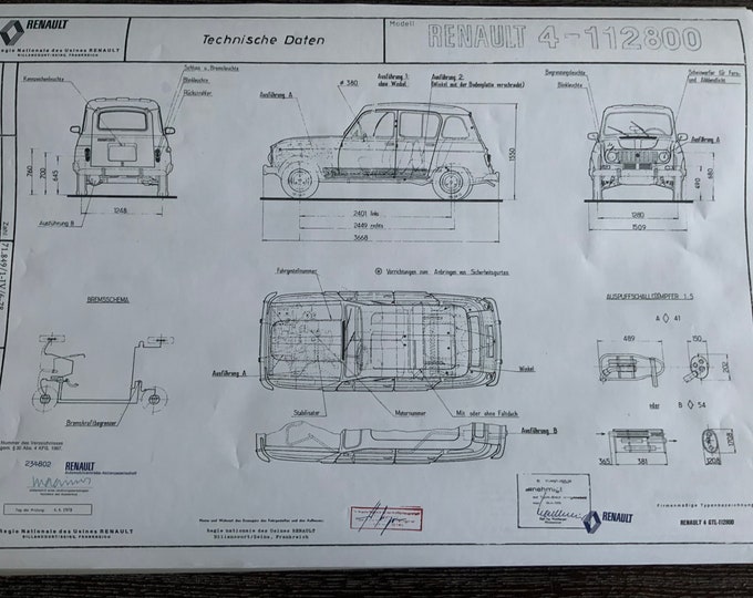 Renault R4 112800 GTL 1978 construction drawing ART work blueprint