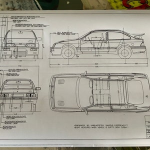 Ford Sierra Cosworth 1984 construction drawing ART work blueprint