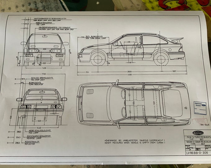 Ford Sierra Cosworth 1984 construction drawing ART work blueprint