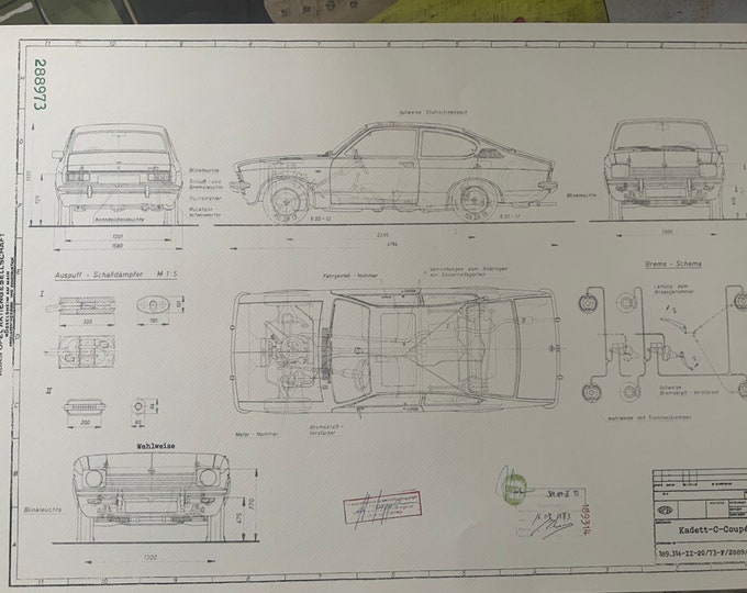 Kadett C Coupe VFL Opel 1973 construction drawing ART work blueprint