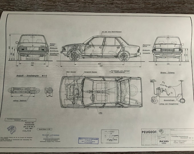 Peugeot 305 1300 581 a01 1977 construction drawing ART work