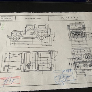 Toyota Land Cruiser FJ 40 / 42 1979 Limousine construction drawing ART work Blueprint