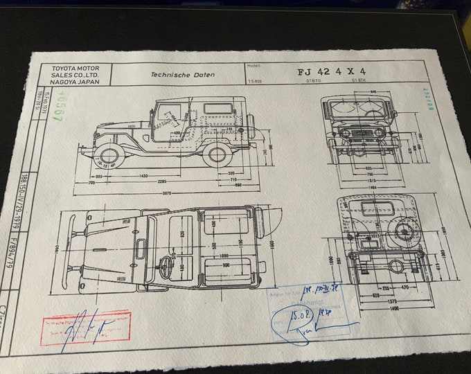 Toyota Land Cruiser FJ 40 / 42 1979 Limousine construction drawing ART work Blueprint