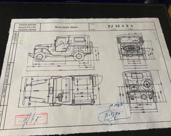 Toyota Land Cruiser FJ 40 / 42 1979 Sedan construction drawing ART work Blueprint