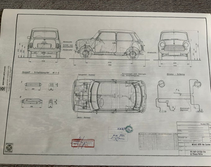 Mini 850 de Luxe 1974 design drawing ARTwork
