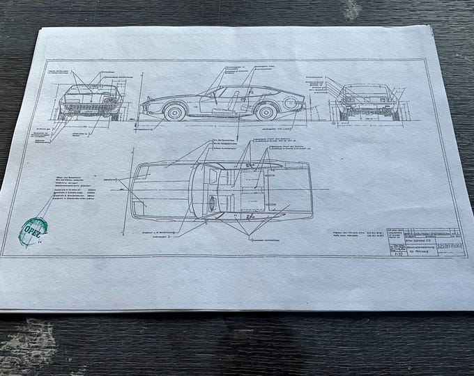 Construction drawing ART work Opel Bitter Diplomat 1972