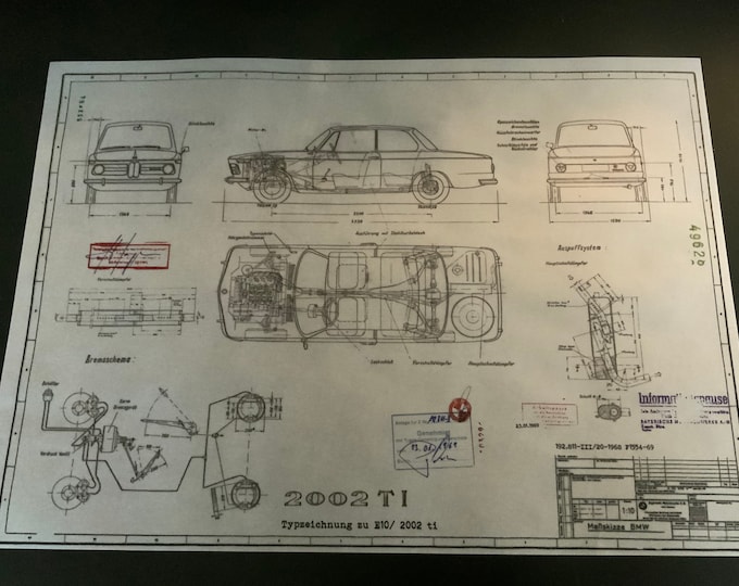 BMW E10 2002Ti construction drawing ART work Blueprint
