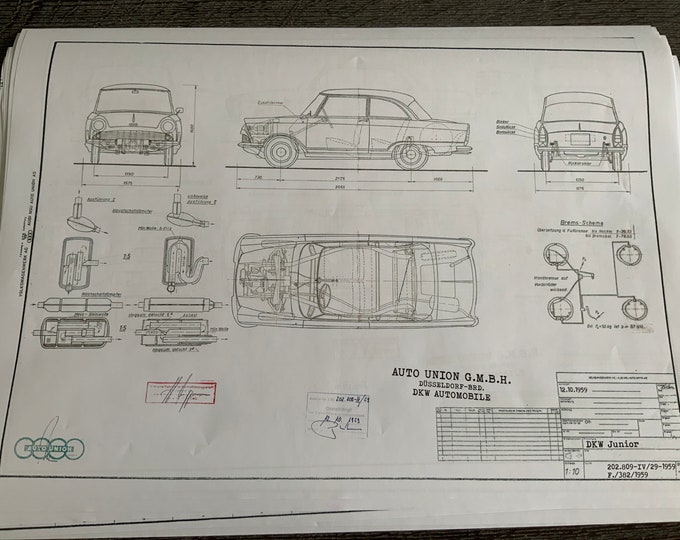 Auto Union DKW Junior 1959 design drawing ART work