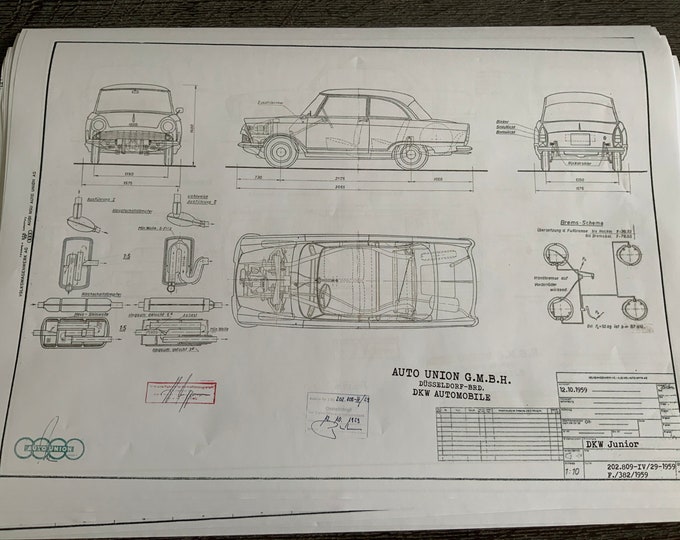 Auto Union DKW Junior 1959 construction drawing ART work