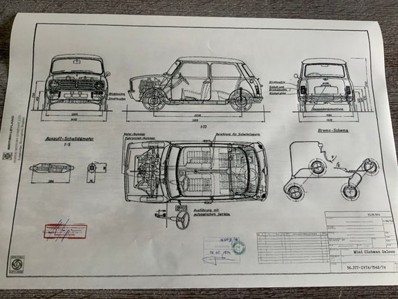 1974年式ミニクラブマンサルーンの建設図面アートワーク - Etsy 日本