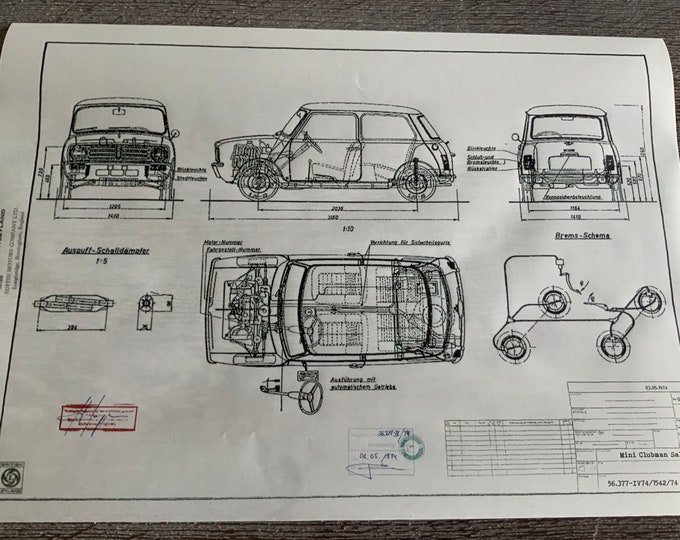 Mini Clubman Saloon 1974 design drawing ARTwork