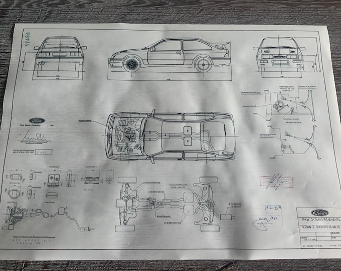 Ford Sierra Cosworth with engine 1986 construction drawing ART work blueprint