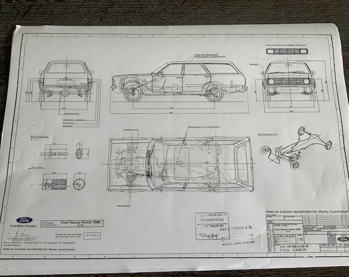 Ford Taunus Kombi 1600 72 HP 1970 construction drawing ART work blueprint