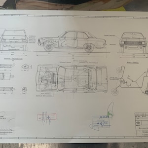 Opel Ascona A Sedan 1970 bouwtekening KUNSTwerkblauwdruk