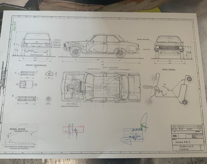 Opel Ascona A Limousine 1970 construction drawing ART work blueprint