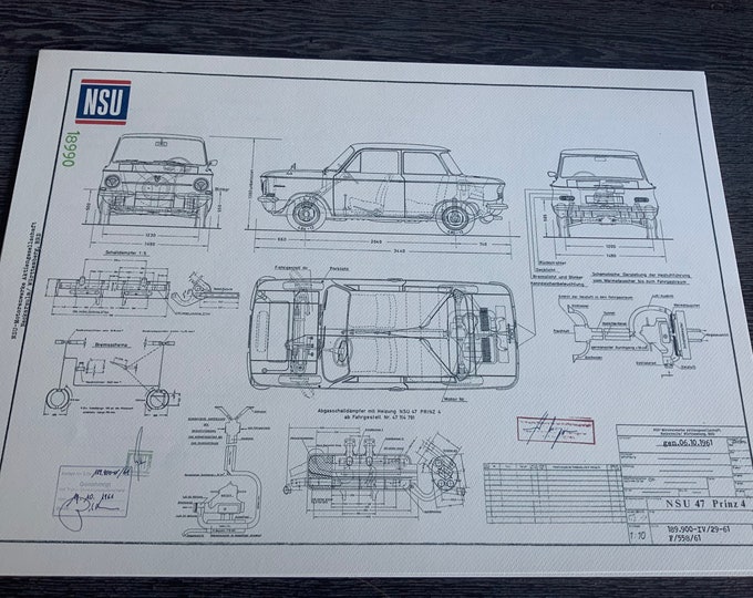 NSU 47 Prinz 4 1961 construction drawing ART work blueprint