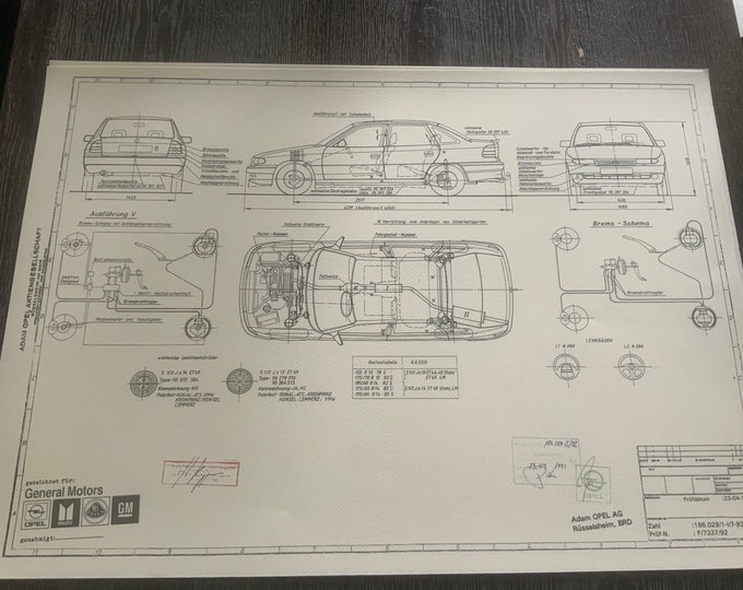 Opel Astra F Notchback 1.7 D construction drawing ART work blueprint