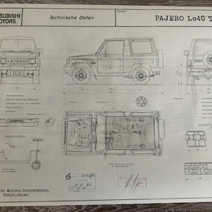 Mitsubishi Pajero LO 40 TD Soft Top 1983 construction drawing ART work blueprint