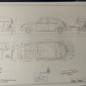 Escarabajo 1200 34 HP de Luxe 1958 dibujo de construcción ART work blueprint 188064
