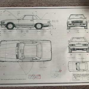 Mercedes W107/R107 Roadster 1985 Facelift SL construction drawing ART work