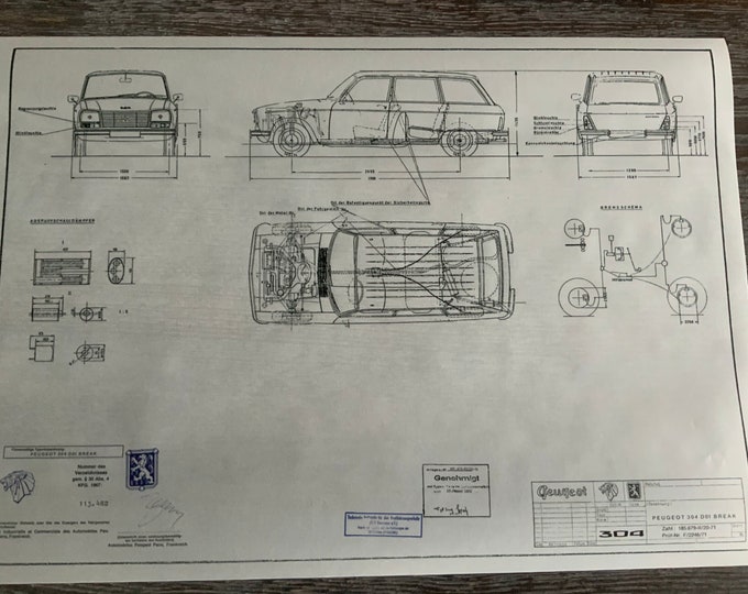 Peugeot 304 Break 1971 construction drawing ART work