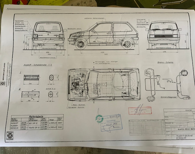 Austin Mini Metro 1981 construction drawing ART work blueprint