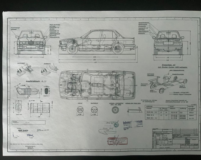 E30 BMW 325iX 4 door 1982 construction drawing ARTwork