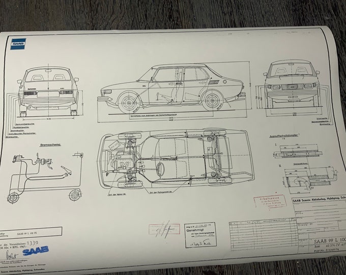 Saab 99 L 100PS 1974 construction drawing ART work blueprint