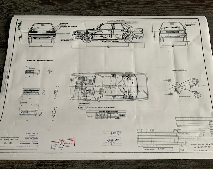 Audi 80 Type 81 81KW engine type YZ 1978 construction drawing ART work blueprint