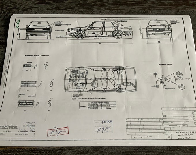 Audi 80 Type 81 81KW Engine Type YZ 1978 Construction Drawing ART work Blueprint