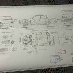 Opel Rekord D Coupe 1972 construction drawing ART work blueprint
