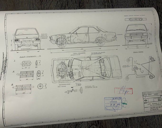 Opel Rekord D Coupe 1972 construction drawing ART work blueprint