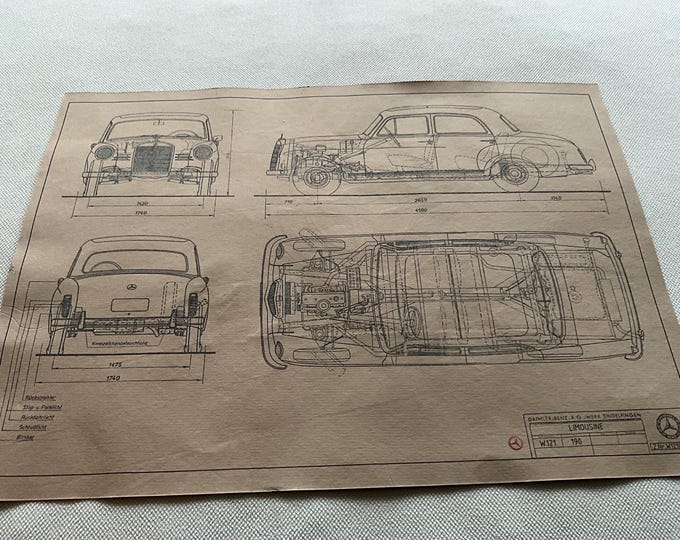 Mercedes W121 190 Limousine 1956 design drawing ART work
