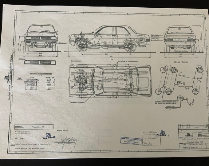 Vauxhall Viva HC 1970 construction drawing ART work blueprint