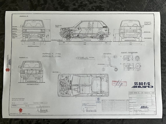 〓★〓旧車ボンネット宣伝車図面スケッチ　『ニッサン380 ナショナル サービスカー』昭和20年代後半　★珍品★ Suzuki Alto SS80 1981 Construction Drawing ART Work Blueprint - Etsy