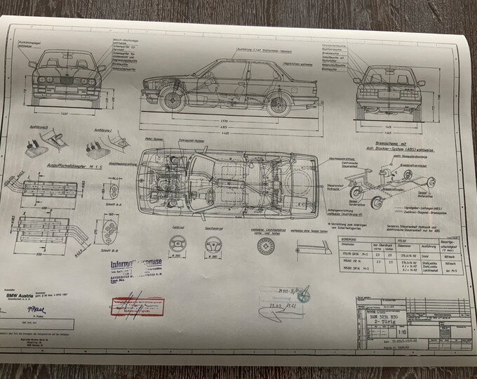 E30 BMW 323i 2 doors 1882 design drawing ARTwork