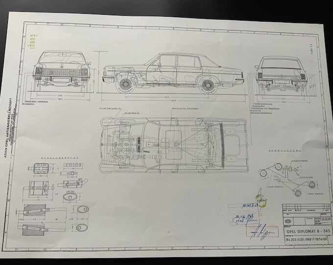Opel Diplomat B 5.4 L 1969 design drawing ART work