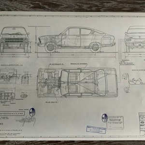Opel Kadett B Gill Coupe 1965 dibujo de construcción ARTE plano de trabajo