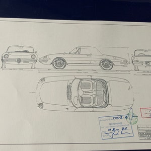 Alfa Romeo Spider Duetto round-tail 1967 design drawing ART work