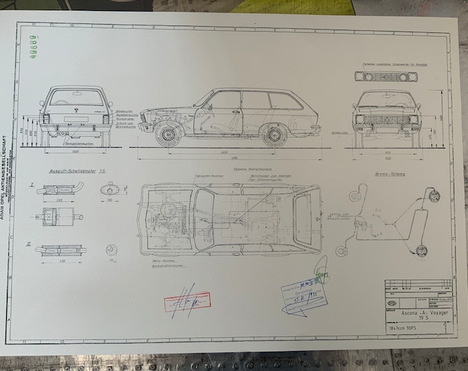 Opel Ascona A Voyage / Caravan 1972Construction drawing ART work blueprint